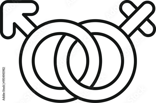 Intersecting line art symbols representing male and female genders on a white background