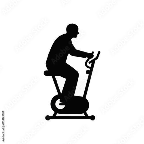 Man exercising on stationary bike vector silhouette. Fitness and cardio workout concept. Isolated black shape