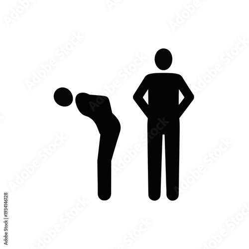 Stooped and upright posture comparison icon. Medical silhouette of spinal health and kyphosis. Vector illustration