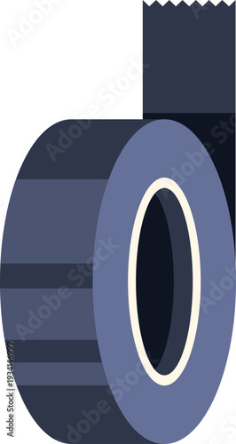 Black electrical insulation tape roll unwinding, providing adhesive for repair and secure fastening