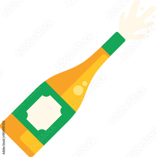 Champagne bottle explosion with fizz and bubbles, symbolizing celebration and victory