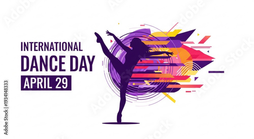 International dance day celebration on april 29 with colorful silhouette of dancer in motion