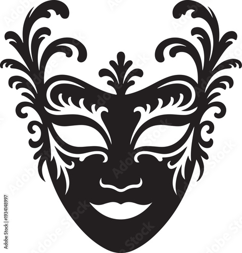 Black venetian carnival mask with white details venetian mask
