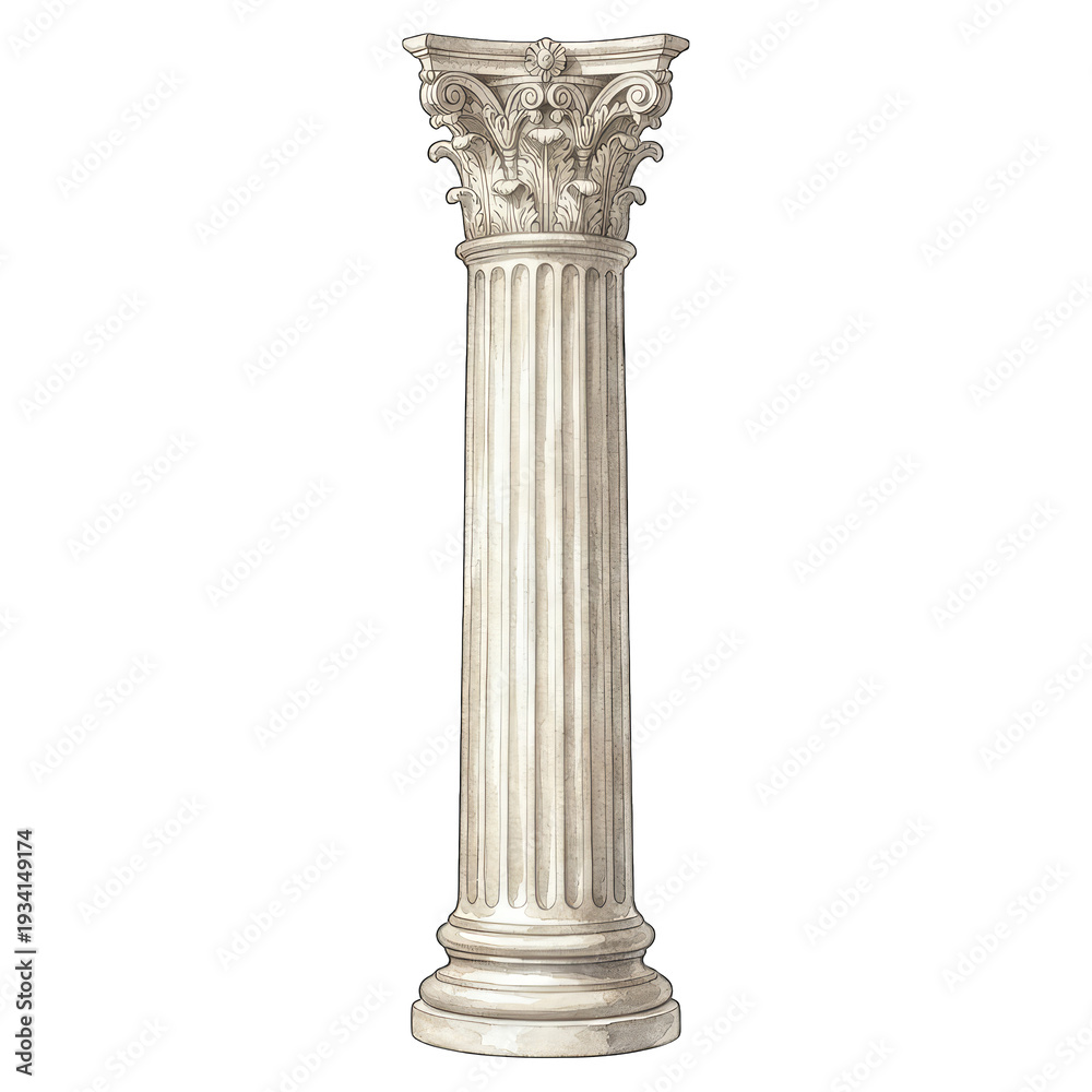 Fototapeta premium Corinthian Column Realistic watercolor Illustration, Transparent PNG