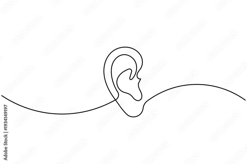 Obraz premium Human ear single line art illustration isolated on white background for health and sound