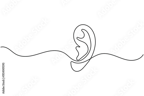 Human ear single line art illustration isolated on white background for health and sound