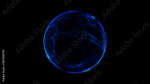 vDeep blue glowing energy sphere with smooth translucent wave flow and liquid light surface, abstract futuristic digital orb, seamless technology background with vibrant neon illumination