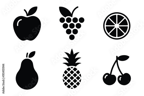 Vector Set of Black and White Fruit Icons