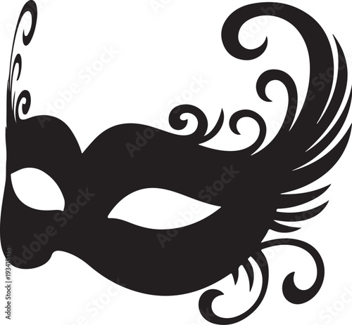 Black venetian masquerade mask with curly black mask