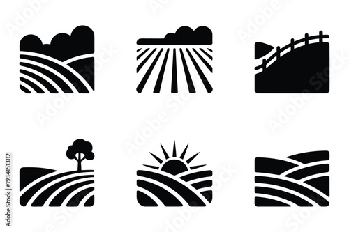 Vector Set of Black and White Farm Icons