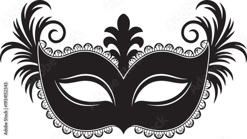 Black venetian masquerade mask with feathers and lace