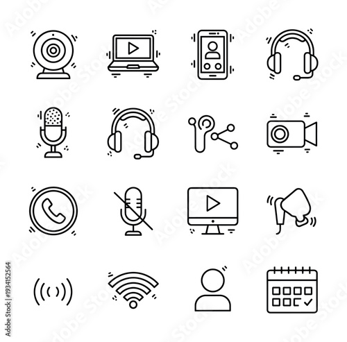 Collection of communication and technology icons for digital media and online services