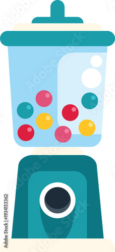 Gumball machine with colorful candy balls in flat style