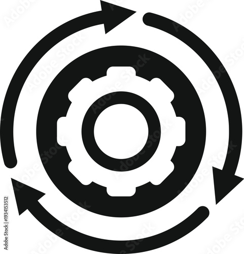 Gear icon with rotating arrows indicating workflow, development, and progress