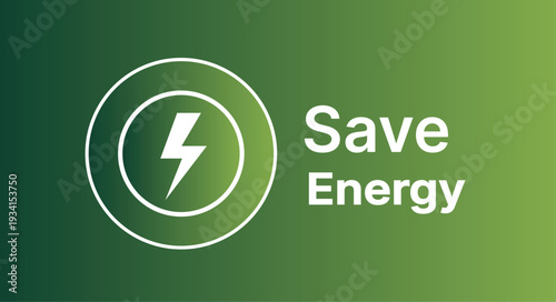 White lightning bolt within concentric circles and text save energy saving electricity power