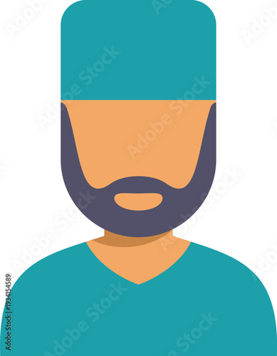 Doctor avatar with beard wearing surgical scrubs and cap as a medical professional