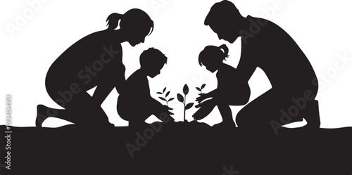 Family planting a sapling together outdoors people