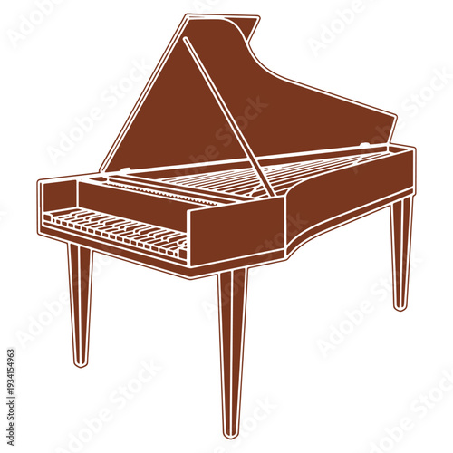 Brown Grand Piano Isolated Illustration Musical Instrument Silhouette Concert Hall Piece Orchestra Ready for Pianist