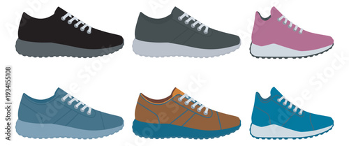 Shoe Icons Set Collection, Simple Sport Footwear Silhouettes, Running Shoes and Sneakers for Fitness Apparel Design