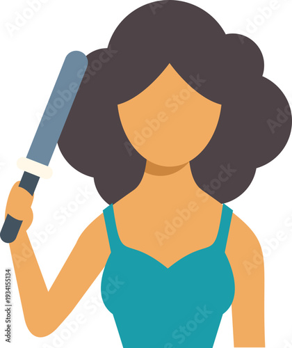 Woman holding a self defense baton icon, symbolizing female safety and empowerment