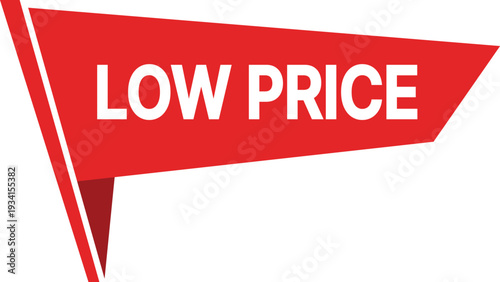 Red banner with white text low price and geometric low price