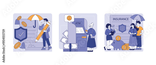 Financial Concepts and ATM Interaction Vector Illustration