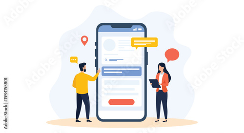 Mobile App Development Concept with Team – Smartphone UI Interface Design and User Experience Vector Illustration