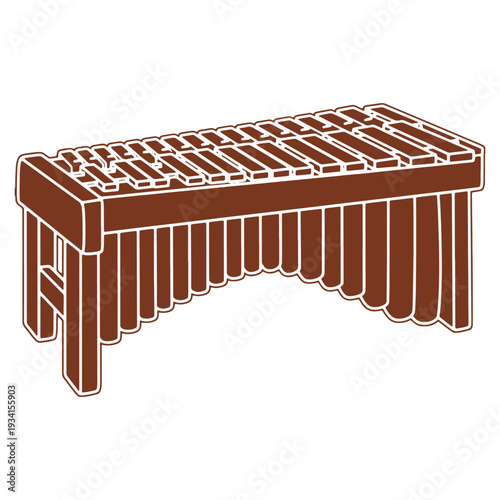 Brown Wooden Xylophone Illustration with Rounded Edge Detailing on a White Background Classic Musical Instrument