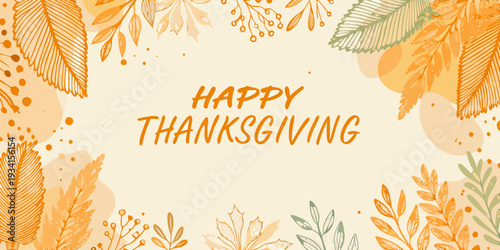 A festive thanksgiving greeting with illustrated autumn leaves and warm tones