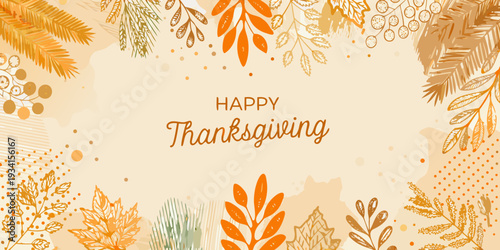 Festive thanksgiving background with autumn leaves and handwritten text
