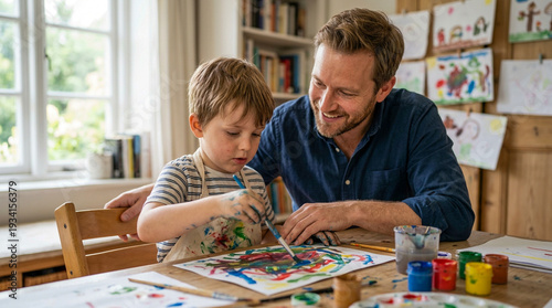 World Autism Awareness Day Father Supporting Child Creative Art Therapy at Home Neurodiversity Inclusion Acceptance April Advocacy Concept