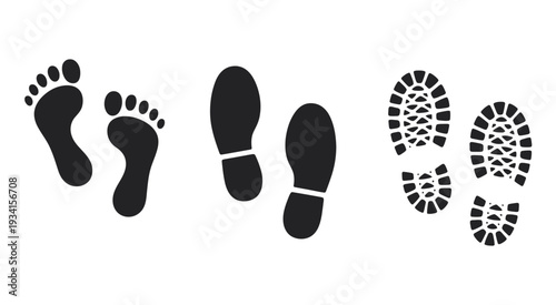 Shoe and Bare Footprint Vector Illustration, Footprints and Shoe Impressions Icons for Walking, Educational, Fitness, Hiking Design