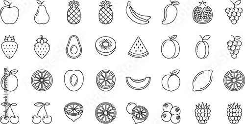 A vibrant icon set featuring various fruits and vegetables.