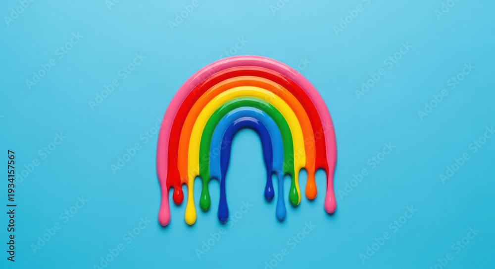Obraz premium Colorful rainbow with dripping paint on a blue background.