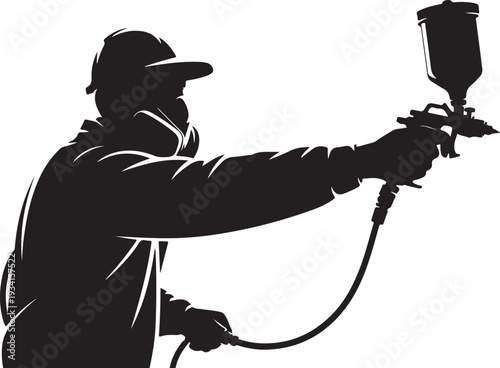 Man spraying paint with a spray gun person silhouette