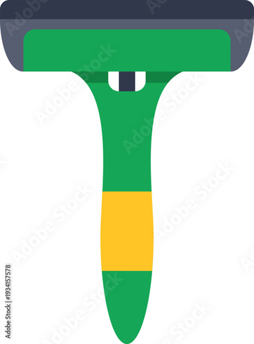 Window squeegee with a green handle and yellow grip on a white background