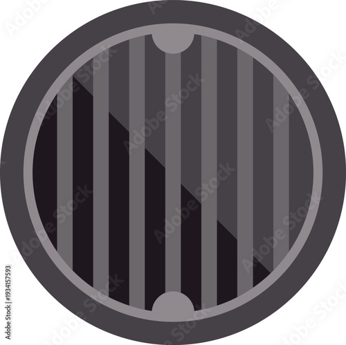 Round metal manhole cover allowing access to underground city utilities