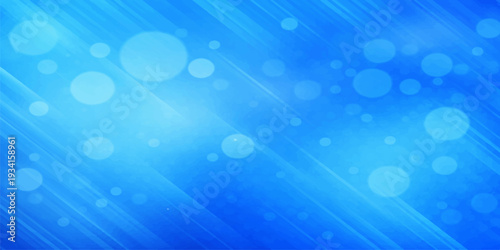 Bright blue abstract bokeh background featuring glowing light circles and shiny defocused glitter patterns for a festive water or sky backdrop illustration