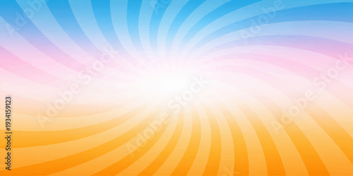 A bright orange sunburst vector illustration features glowing yellow sun rays shining across a warm summer sky during a vibrant sunrise