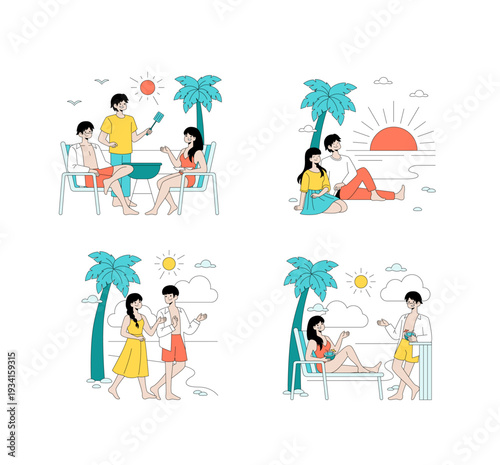 Summer Beach Activities Vector Illustration Set