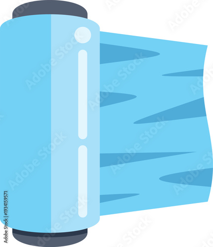 Blue cling film roll for packaging and food storage on white background