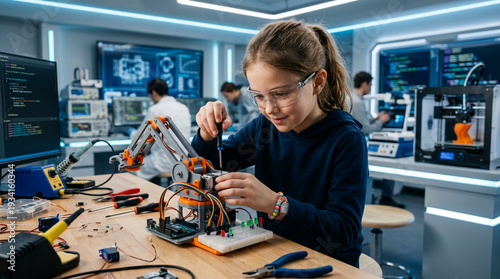 Wallpaper Mural World Autism Awareness Day Girl Building Robotics Project STEM Education Neurodiversity Inclusion Innovation Equality April Advocacy Concept Torontodigital.ca