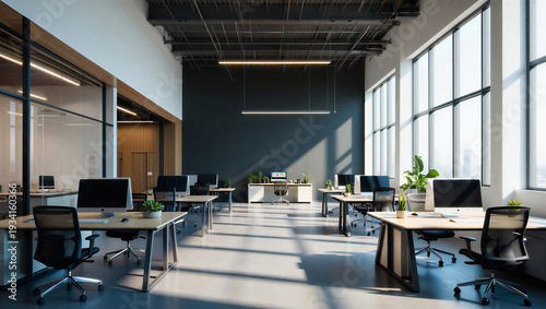 Canvastavla Empty Modern Open Plan Office with Large Windows and Clean, Stylish Desks