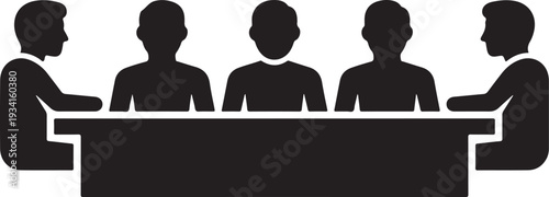 Five individuals seated around a long rectangular conference table in a meeting setting