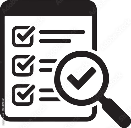 A checklist being examined closely with a magnifying glass for verification or inspection.