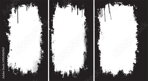 Abstract Grunge Texture Frames: Dripping Paint and Halftone Borders for Edgy Design and Artistic Projects