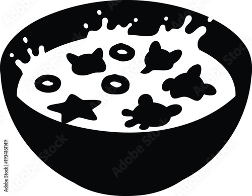 Bowl of cereal with milk and colorful shapes illustration vector graphic isolated background