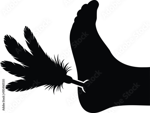 Tickling human foot with feather plume silhouette for leisure massage vector illustration black set