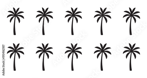 Minimalist palm tree silhouettes arranged in two rows for tropical summer vacation and travel design themes