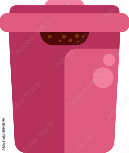 Pink closed garbage can collecting trash and waste for sanitation